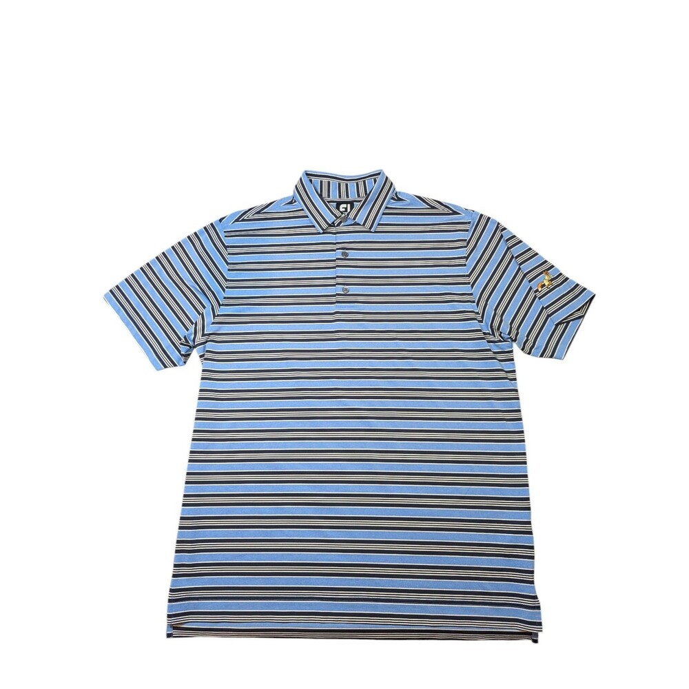 FootJoy FJ SS polo shirt large blue white River Bend Golf Club Fox Logo Stretch
